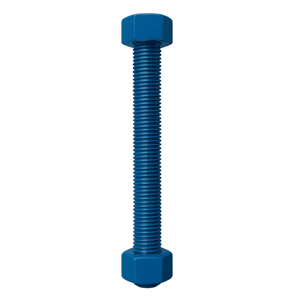 Blue construction bolt in Monroe Louisiana for heavy-duty building projects, featuring corrosion-resistant zinc coating and high tensile strength for secure fastening.
